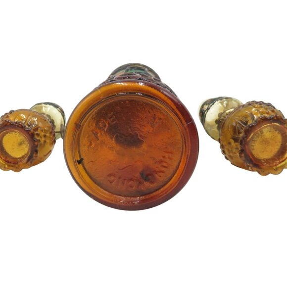 AMBER Glass Miniature Oil LAMP Trio With Hand-Painted Detailing Vintage - Picture 5 of 11